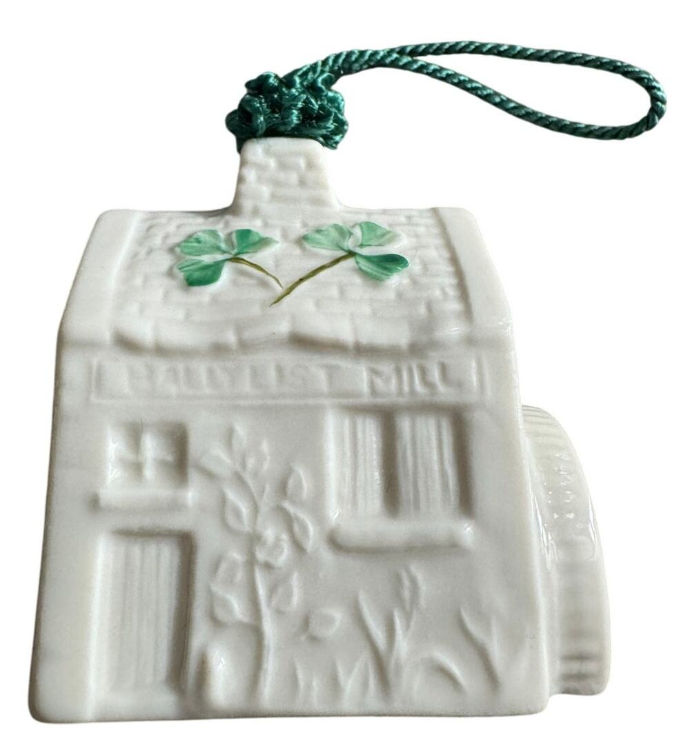 NWB Vintage Irish Belleek Porcelain Christmas ornament Ballylist Mill With Box